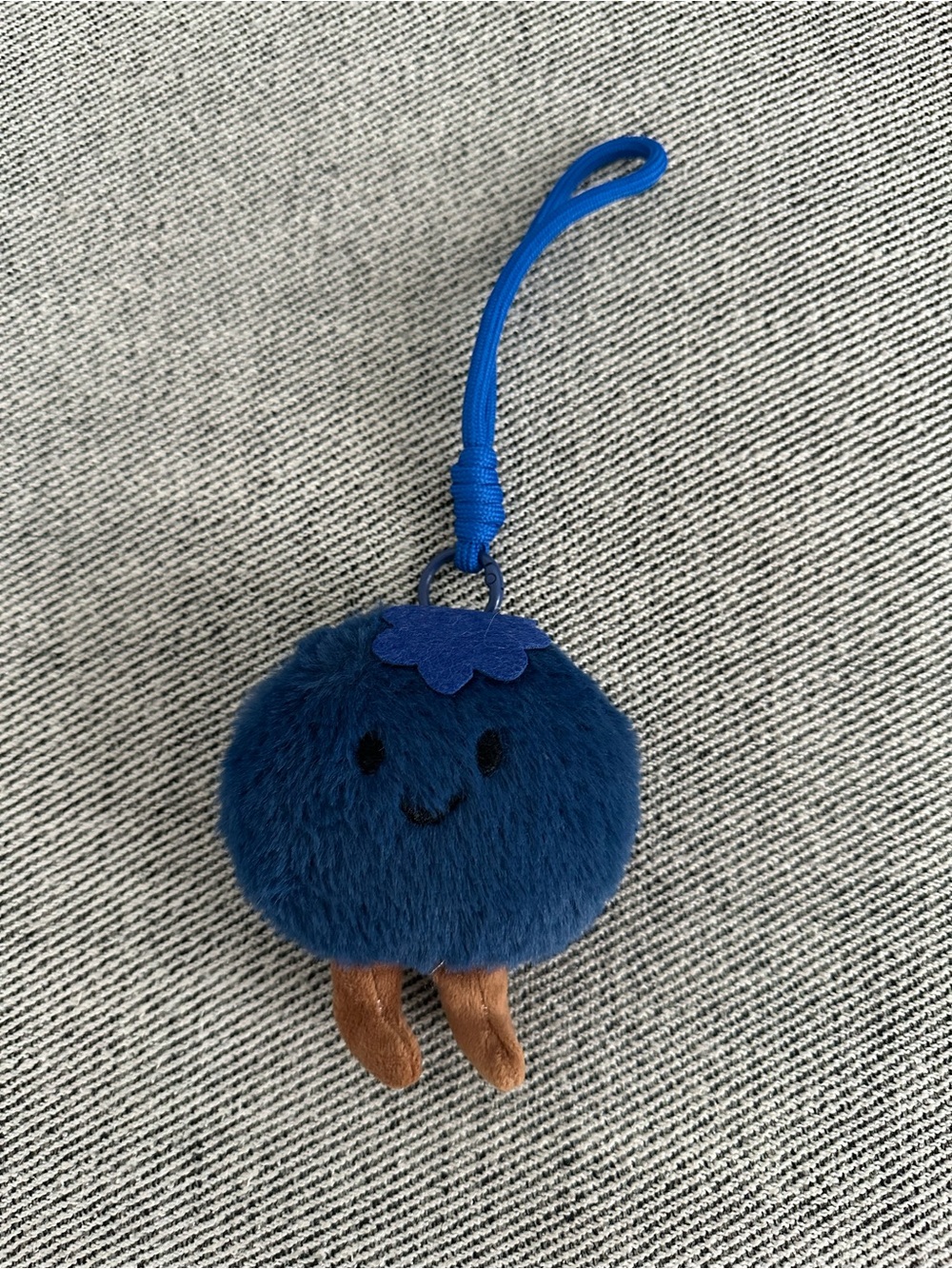 Cute Blue Fluffy Plush Keychain Bag Charm Smiley Soft Pom Pom Pendant Kawaii Toy